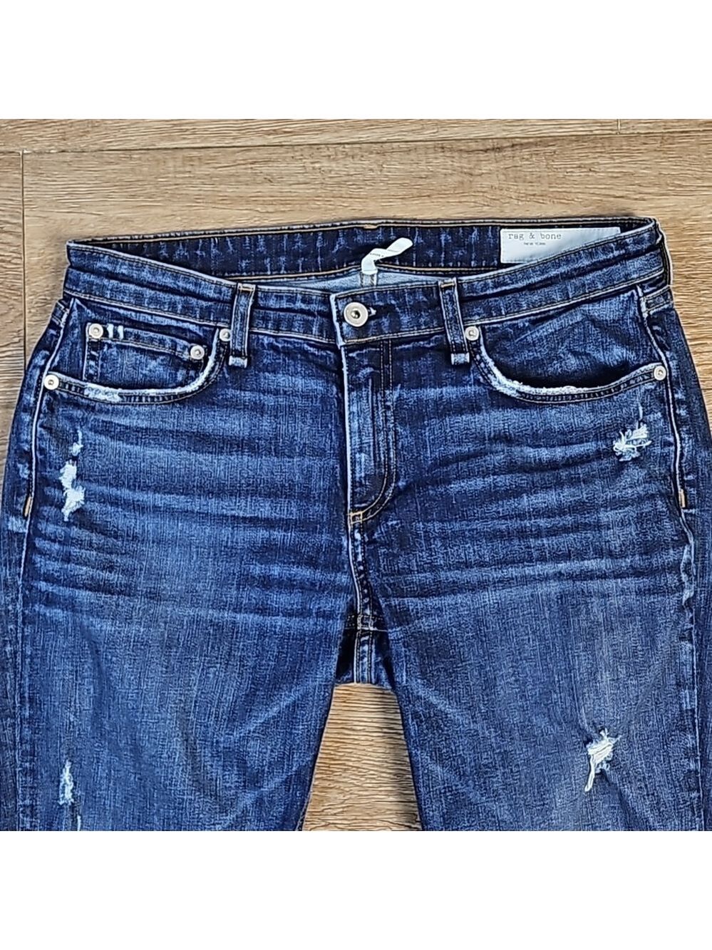 Rag & Bone Dre Low Rise Slim Boyfriend Distressed Destructed Jean in Harper Wash - Picture 4 of 16
